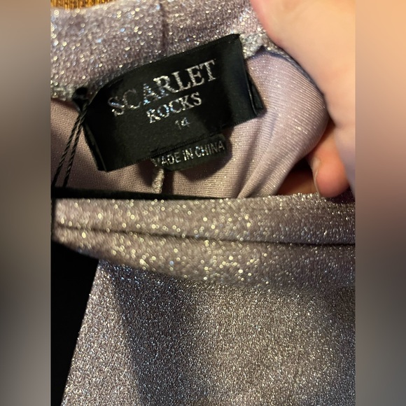 Scarlett Rocks Bardot neck ruched mini dress in taupe Glitter Size UK14 Fitted - Picture 4 of 10